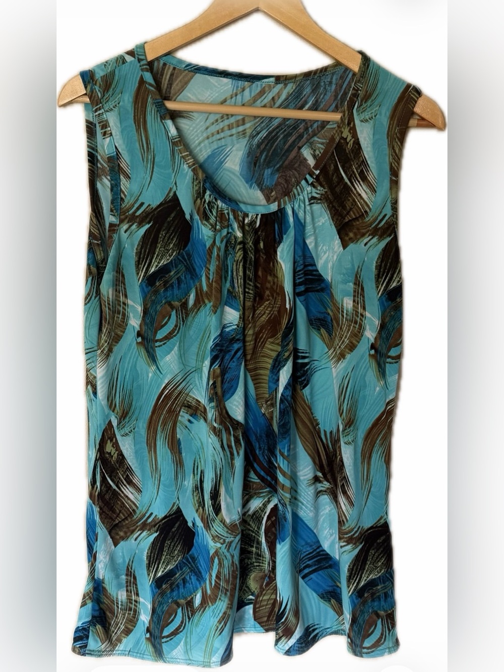 Blue Brown Green Abstract Brushstroke Sleeveless Top